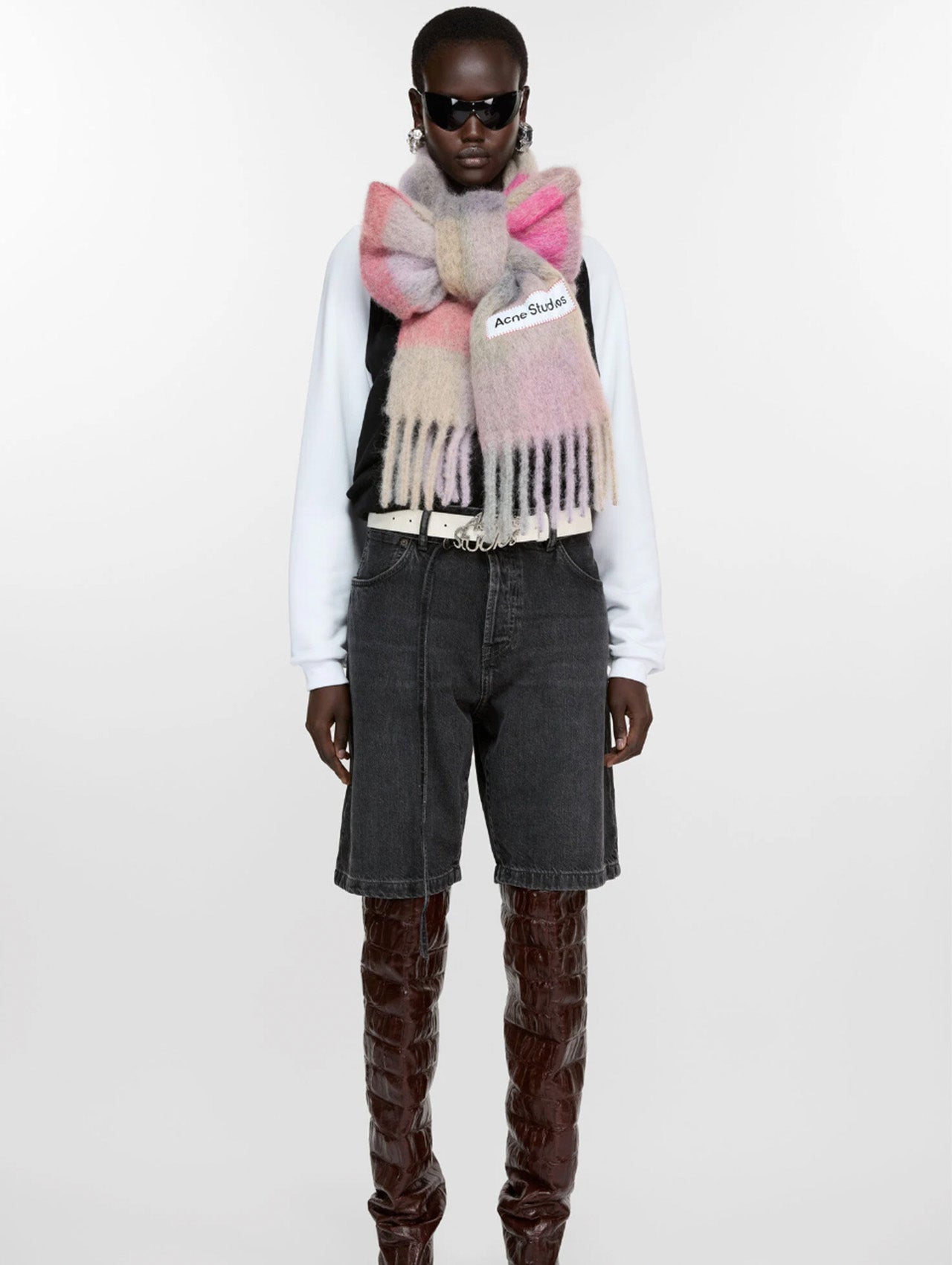 Acne Fucshia & Lilac Mohair Checked Scarf