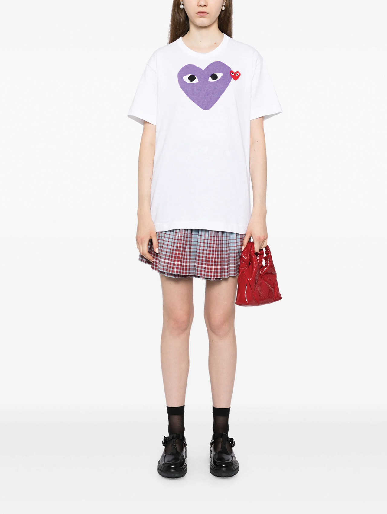 CDG PLAY Purple Double Heart T-Shirt