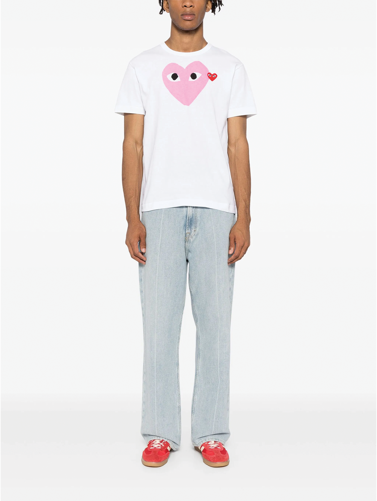 CDG PLAY Pink Double Heart T-Shirt