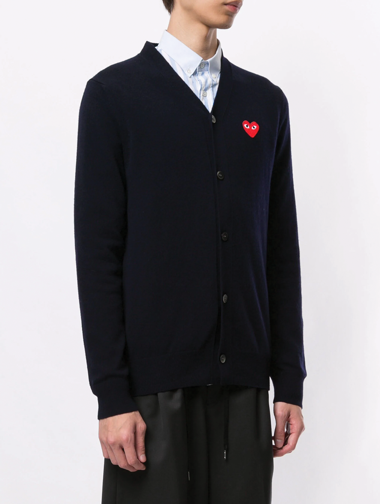 CDG PLAY Navy V-Neck Cardigan