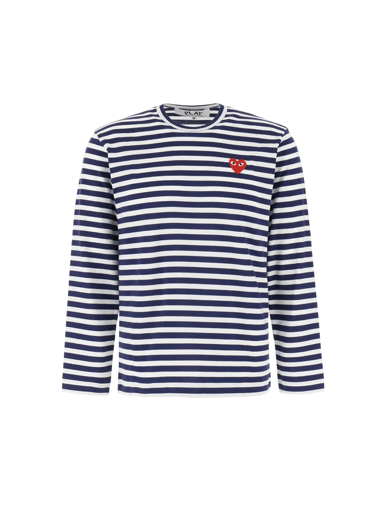 CDG PLAY Navy Stripe Logo Patch Long Sleeve Shirt