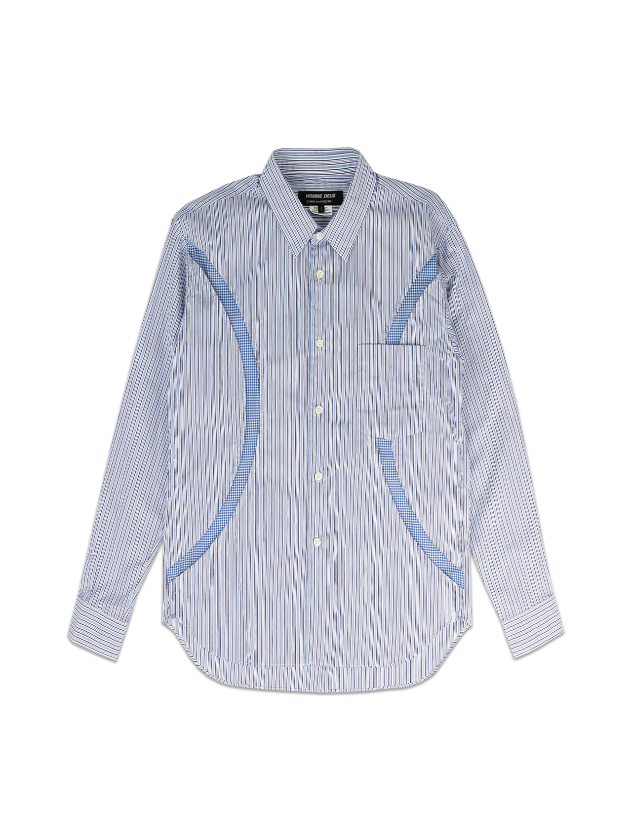 CDG Homme Deux Blue Striped Cut Out Shirt CDG Homme Deux Blue Striped Cut Out Shirt