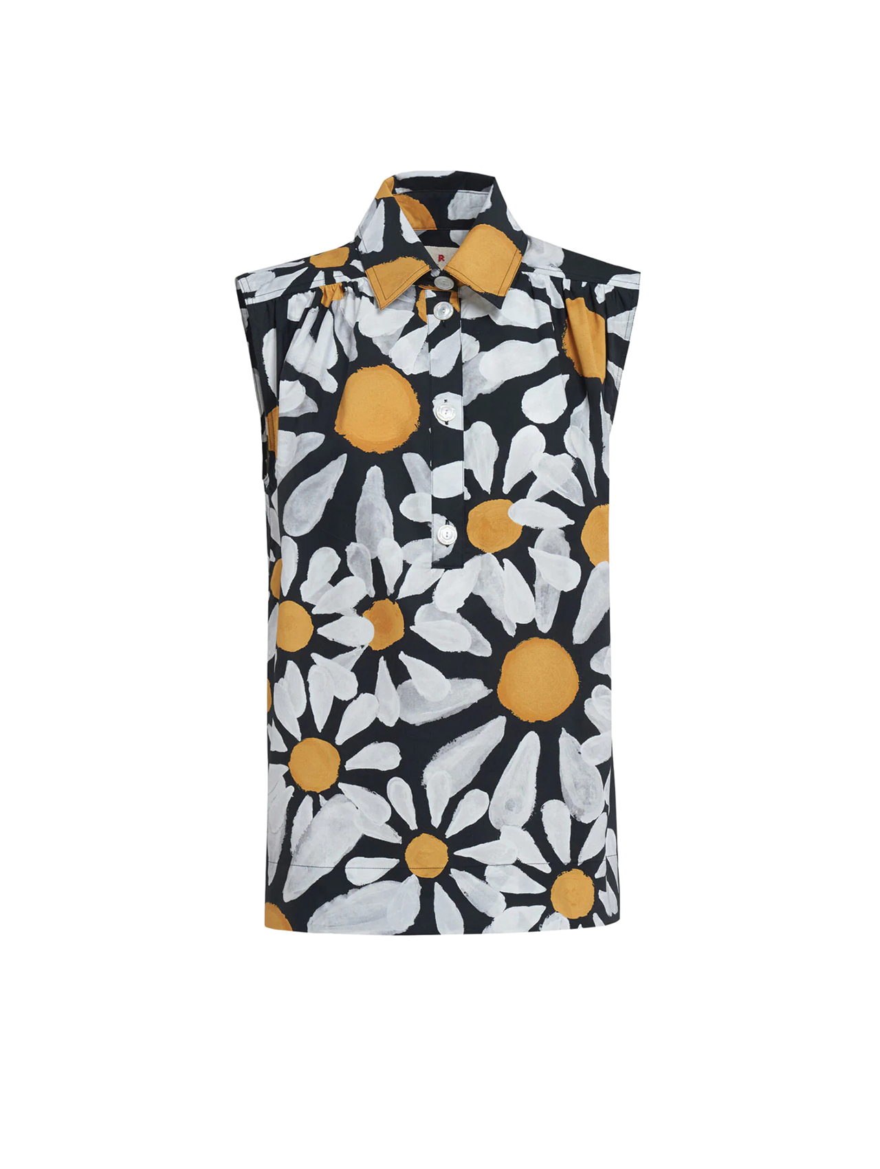 Marni Black Daisy Print Sleeveless Blouse