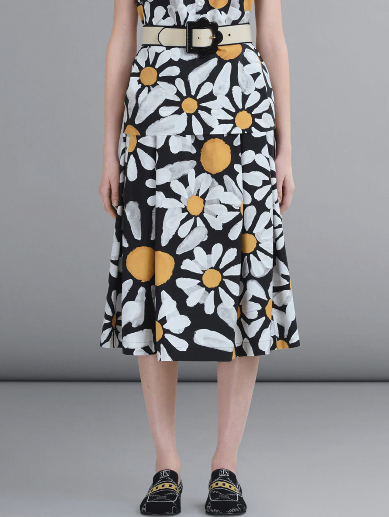 Marni Black Daisy Print Skirt
