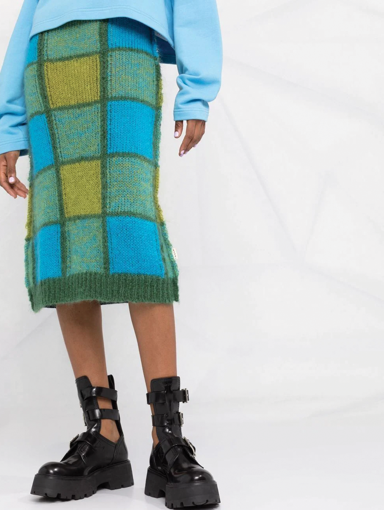 Marni Blue/Green Check Knit Skirt