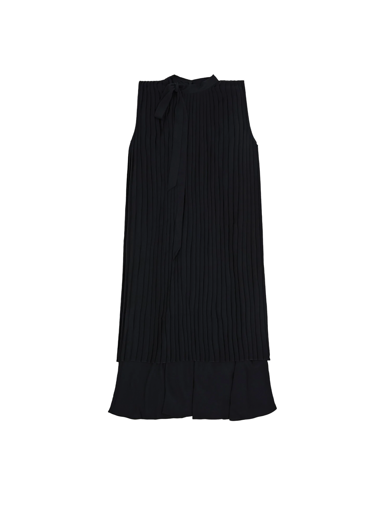 pleated tie neck dress