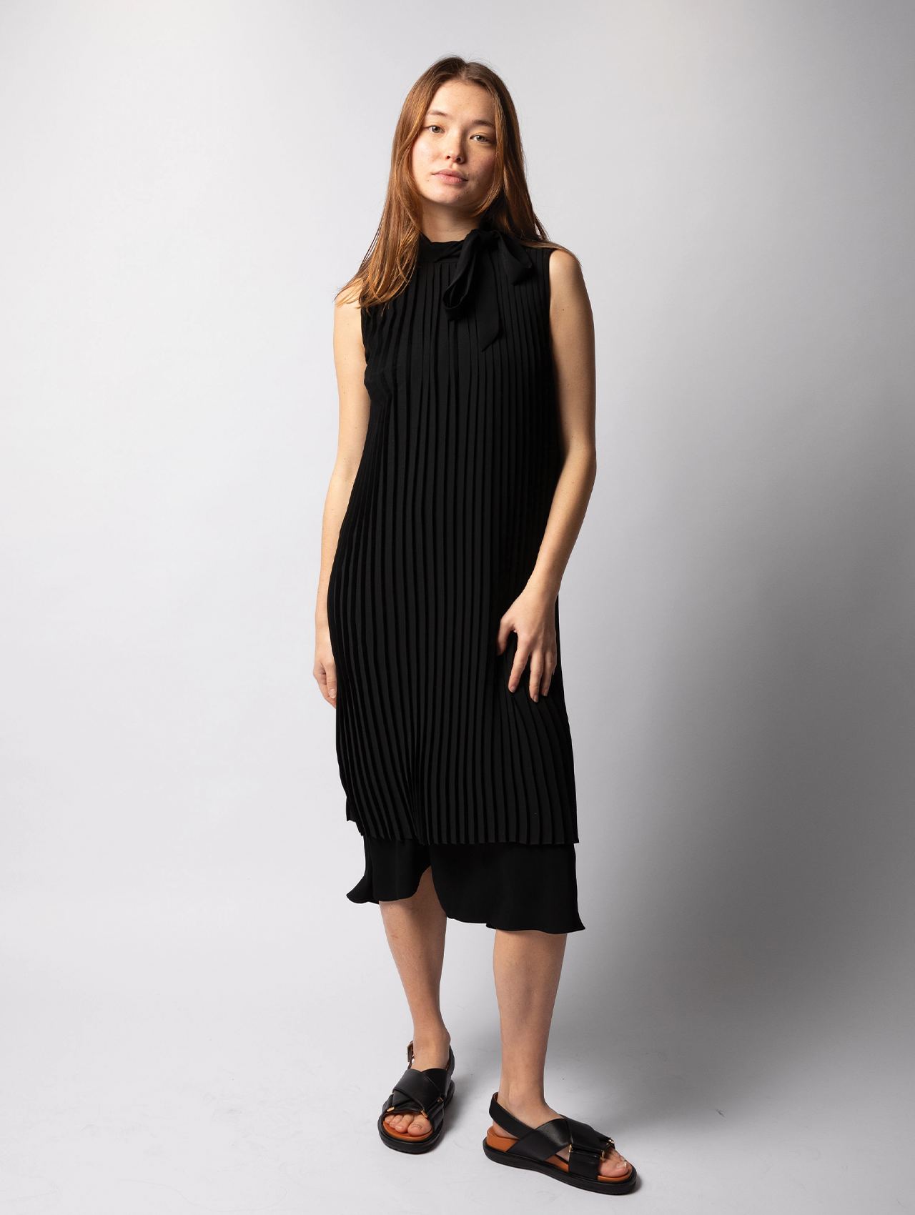 MM6 Black Pleated Tie Neck Dress