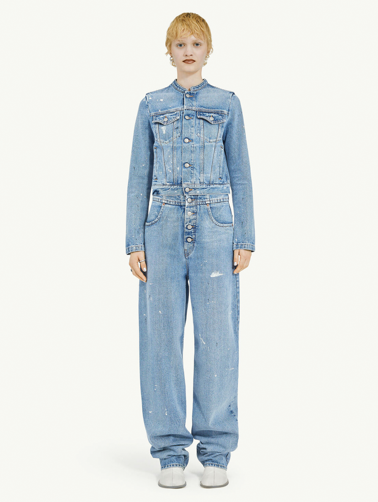 MM6 Blue Collarless Denim Jacket
