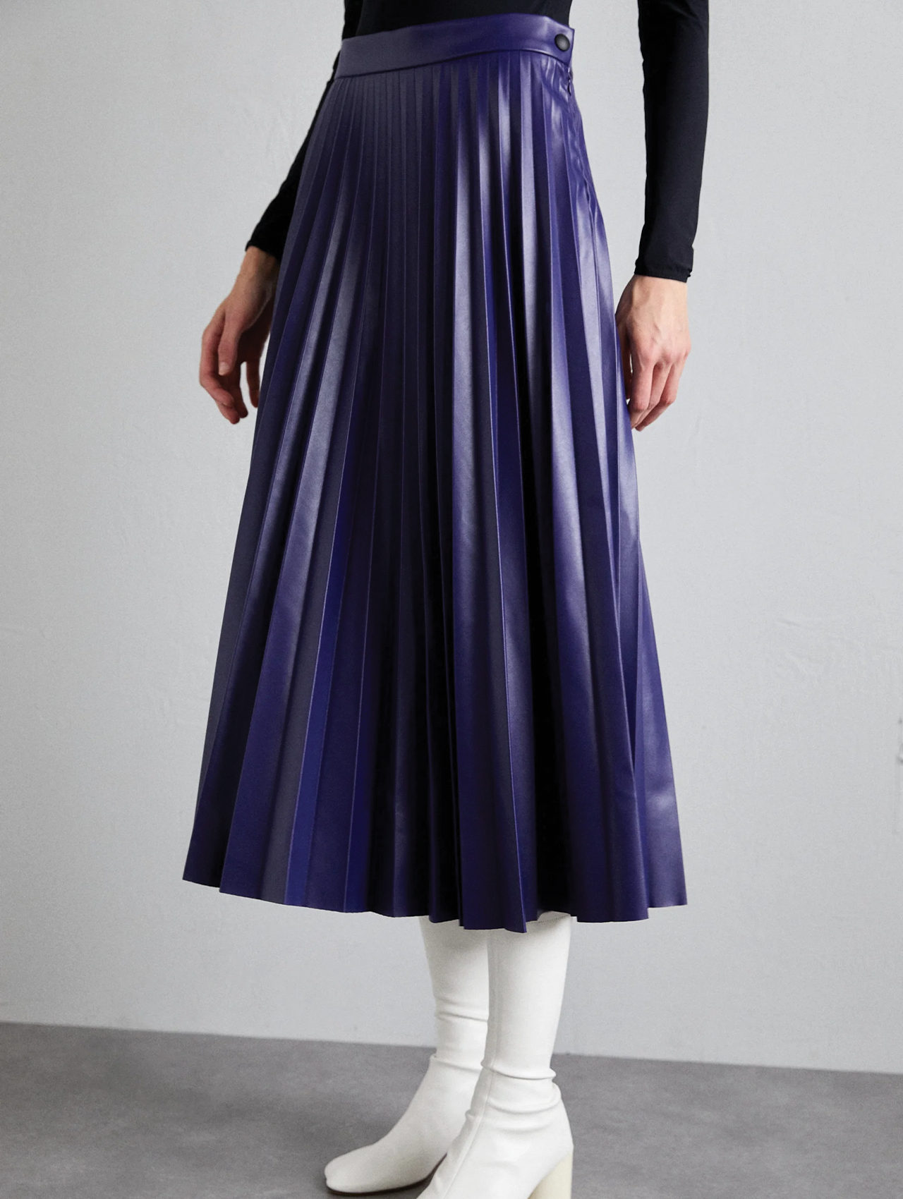 MM6 Blue Faux Leather Pleated Skirt