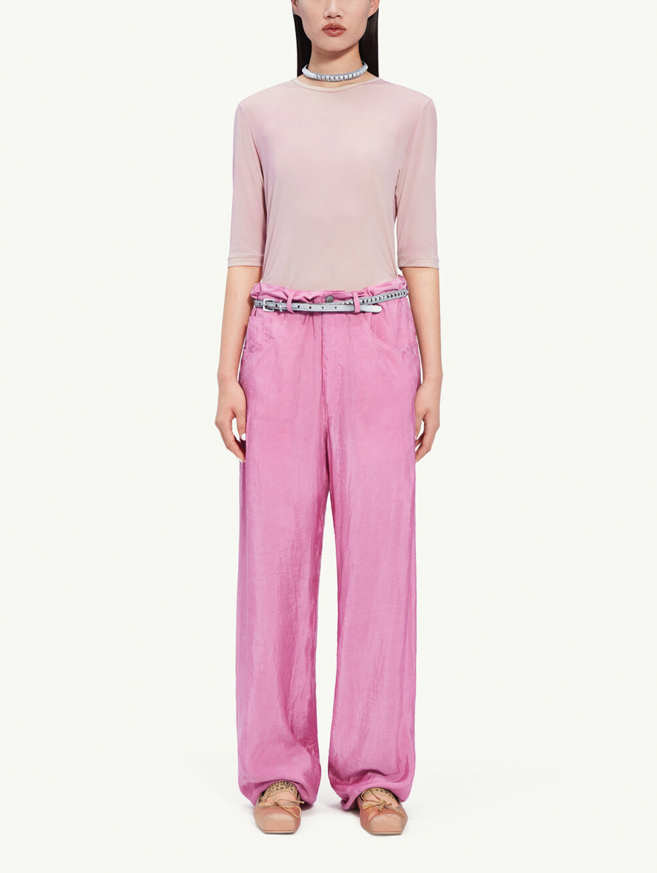 MM6 Pink Crinkle Relaxed Fit Pants