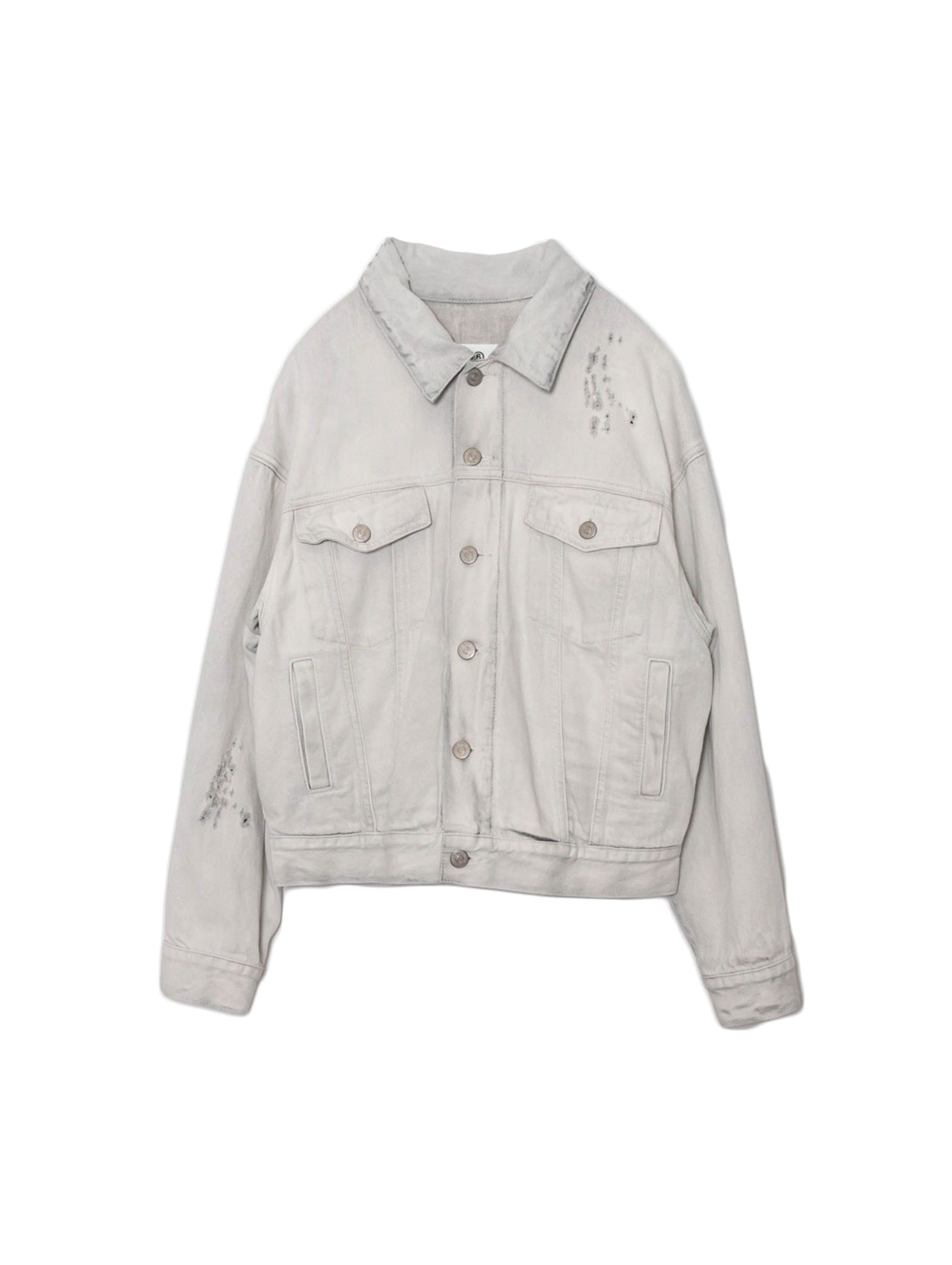 Distressed white denim jacket sale