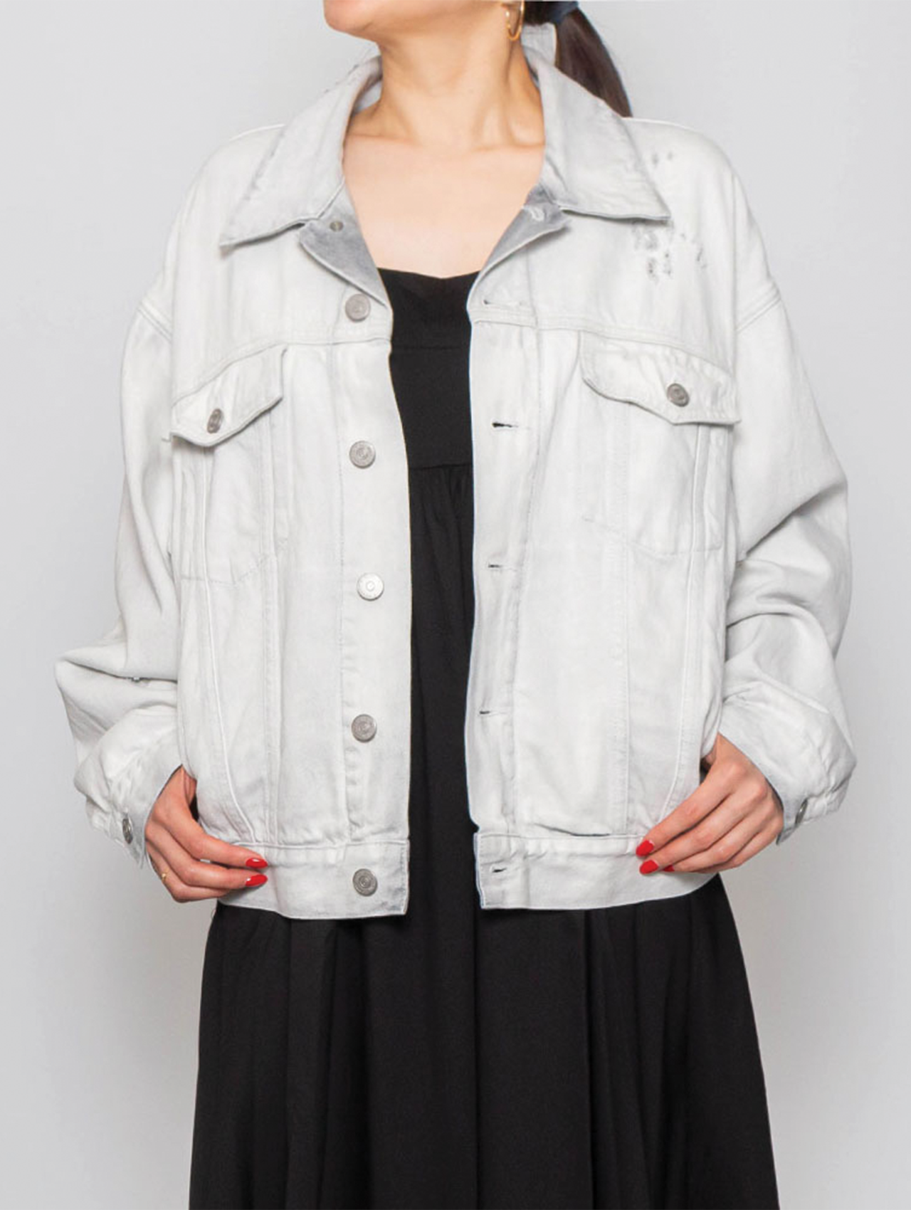 MM6 White Distressed Denim Jacket