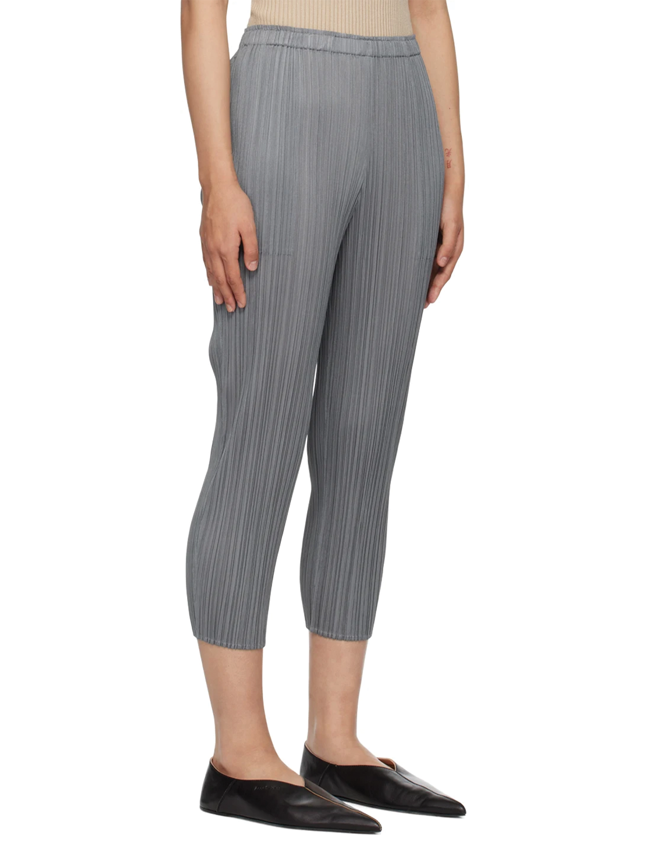 Pleats Please Issey Miyake Grey Cropped Basic Pants