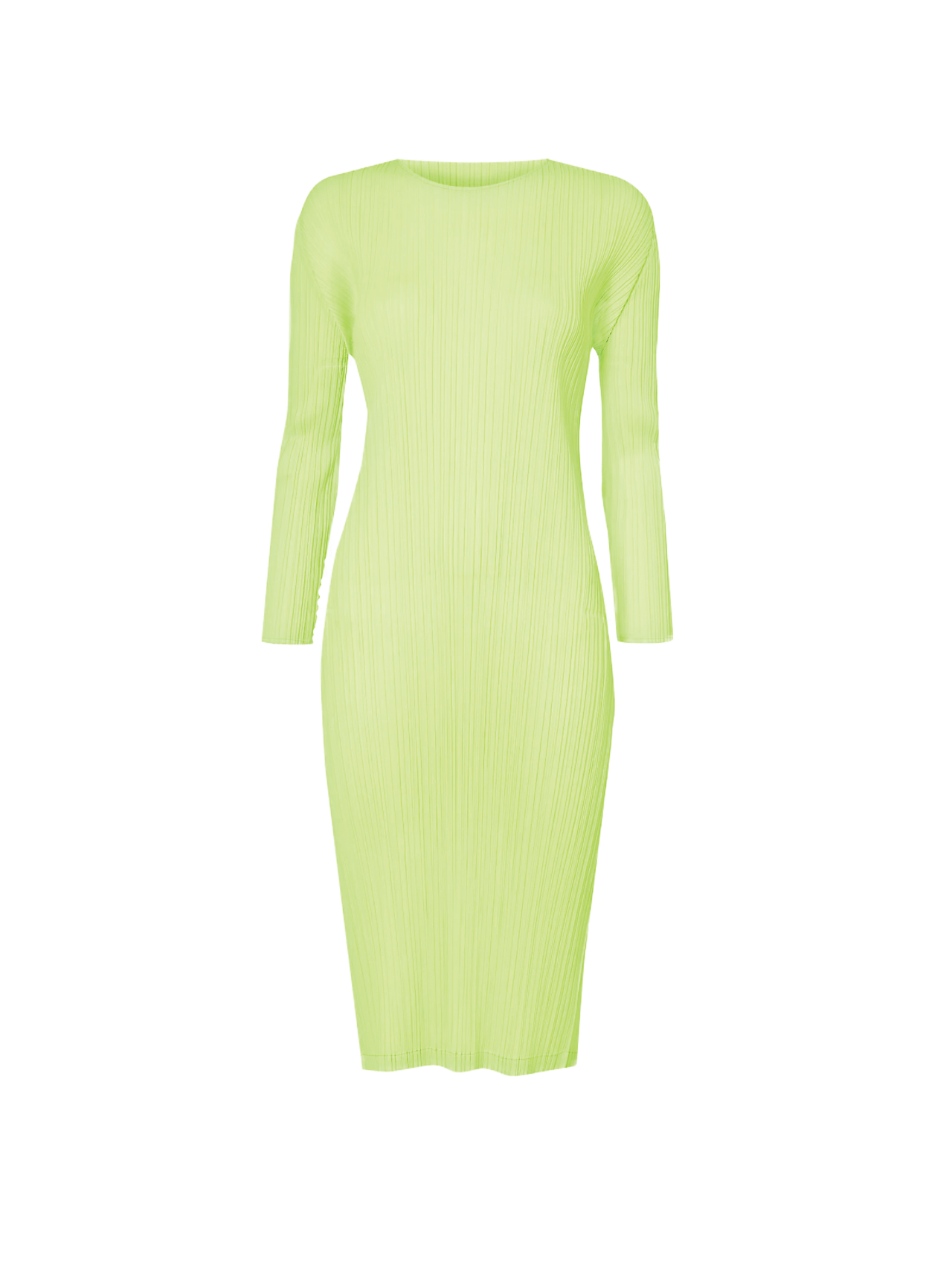 Pleats Please Issey Miyake Neon Green Long Sleeve Dress