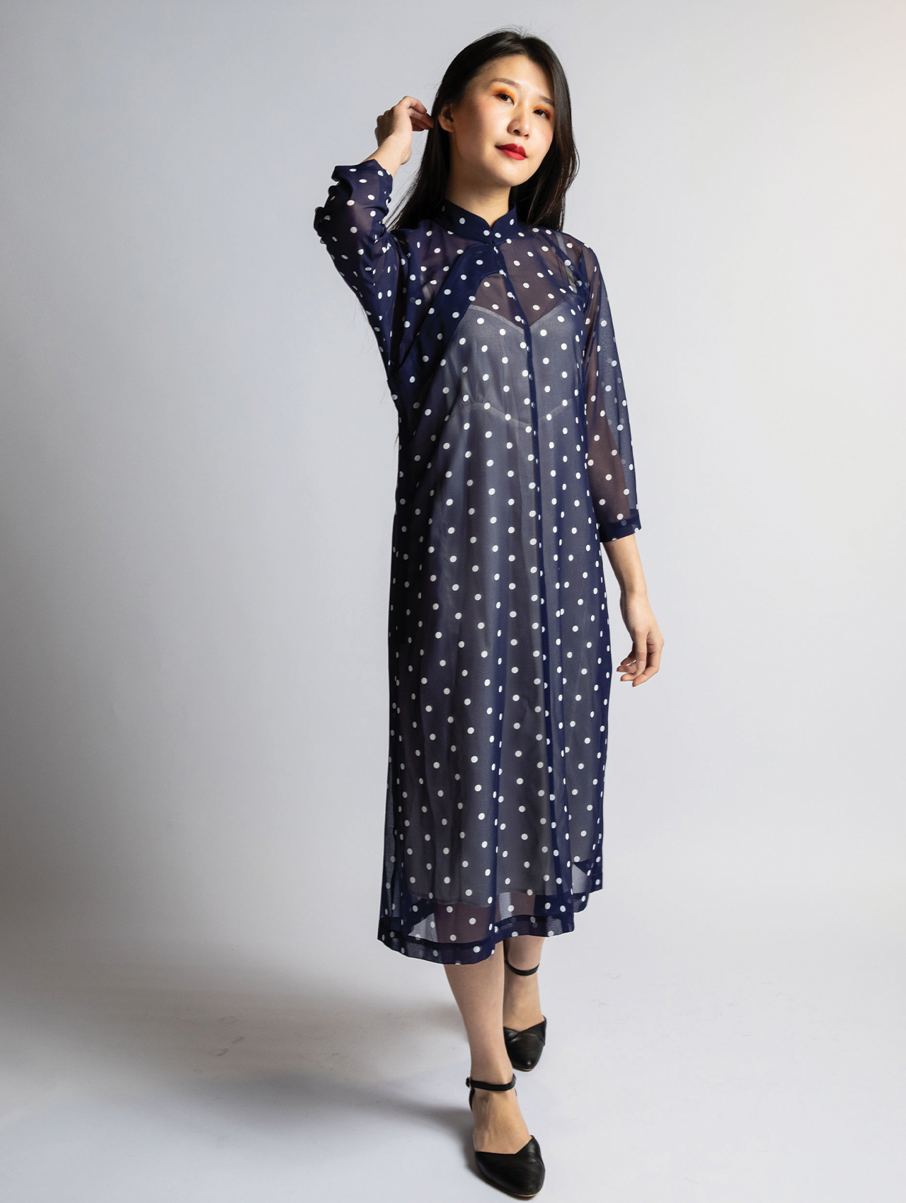 CDG CDG Blue Chiffon Polka Dot Dress