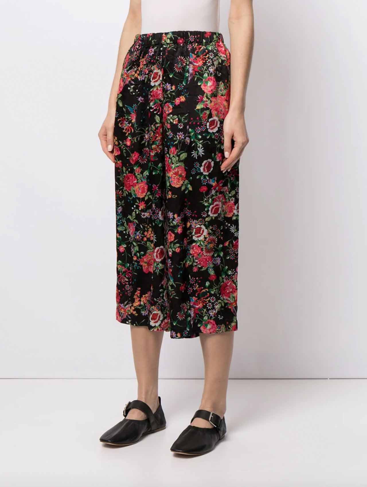 CDG CDG Black Floral Print Cropped Pants