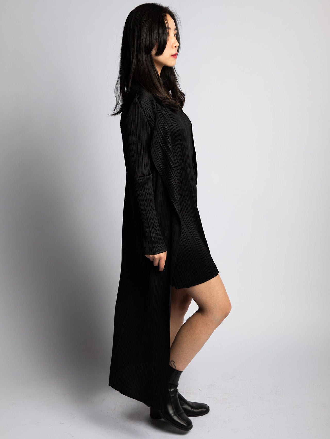 Pleats Please Issey Miyake Black Basics Long Sleeve Coat