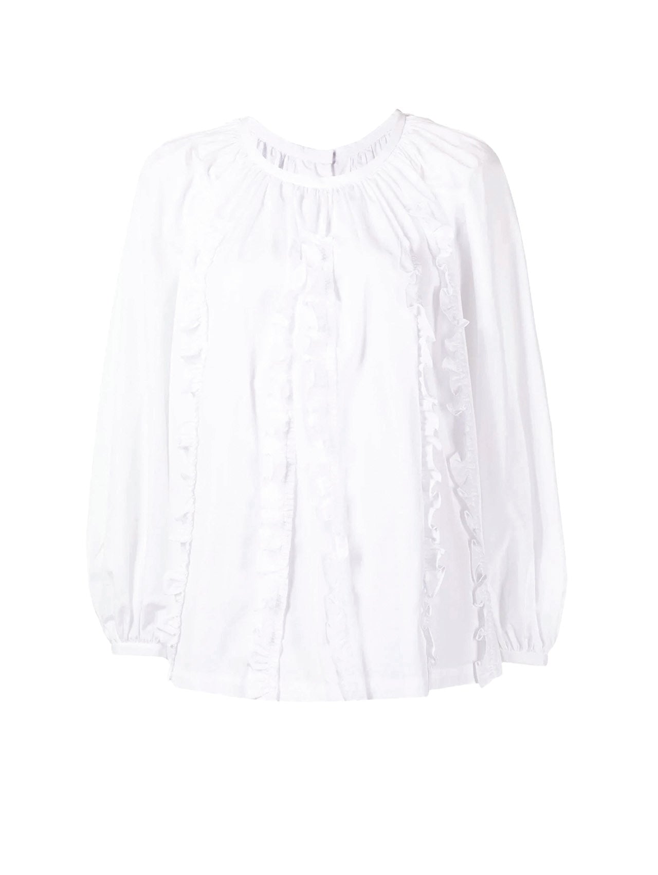 CDG CDG White Ruched Long Sleeve Blouse