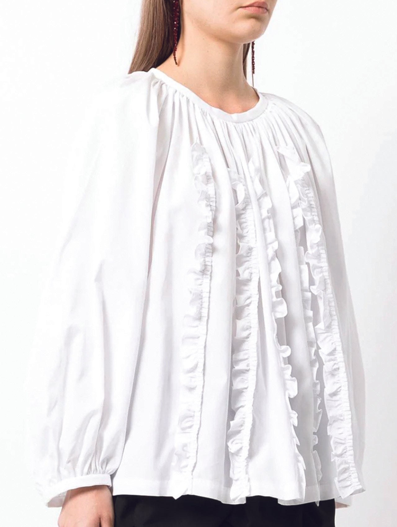 CDG CDG White Ruched Long Sleeve Blouse