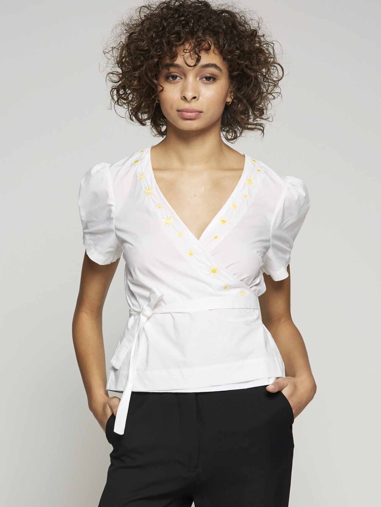 Maison Labiche White Daisy Wrap Top