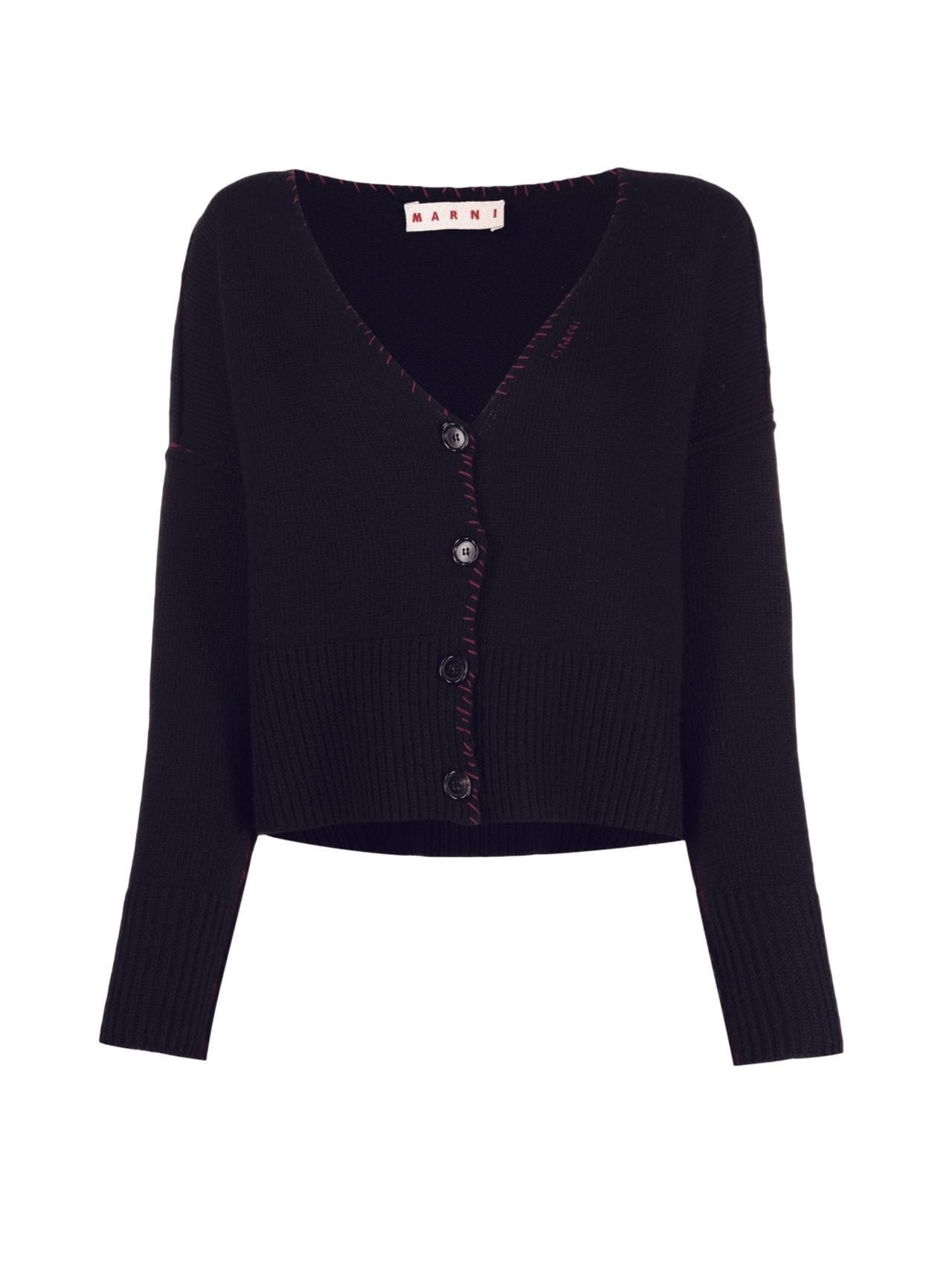 Marni Black Contrast Stitch V-Neck Cardigan