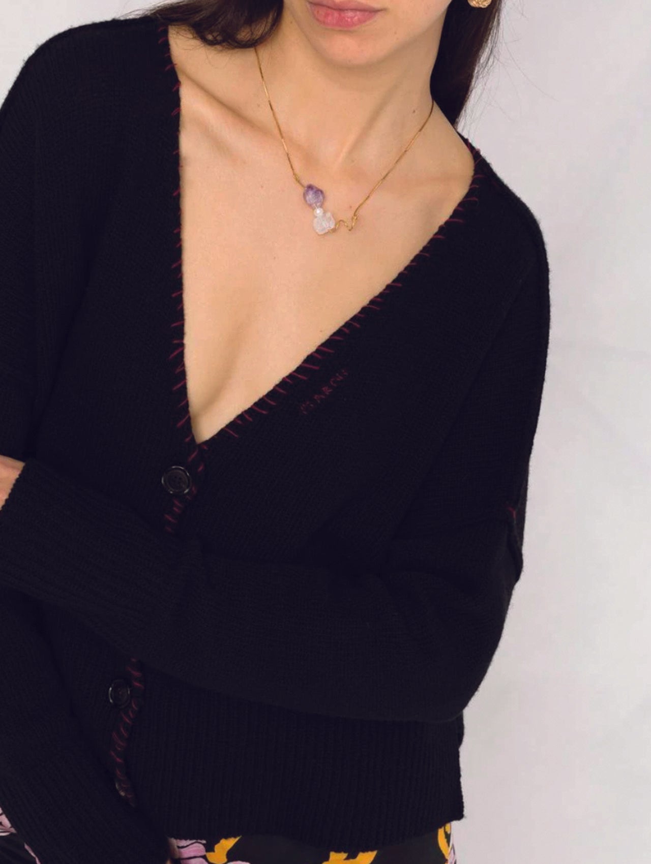 Marni Black Contrast Stitch V-Neck Cardigan