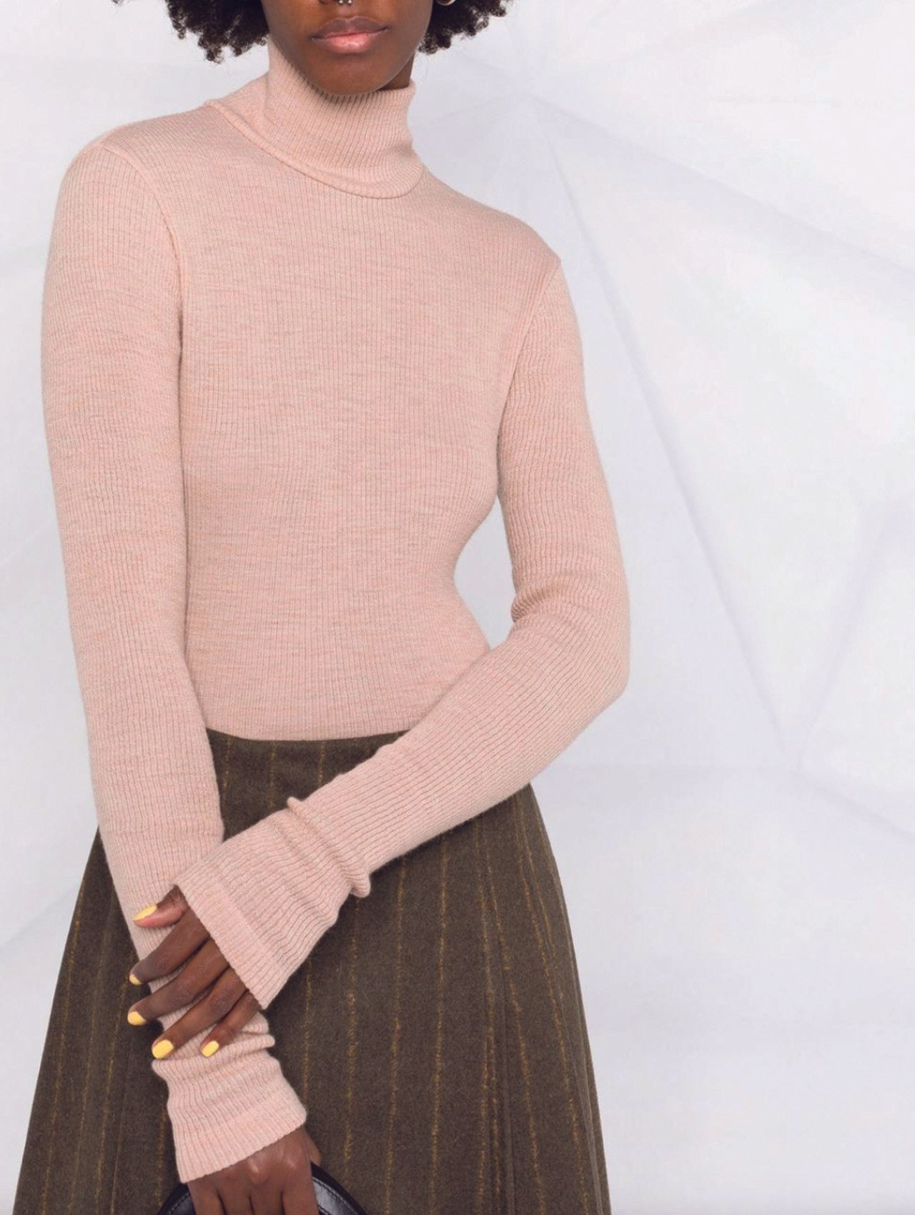 MM6 Beige Rib Knit Turtle Neck Knit
