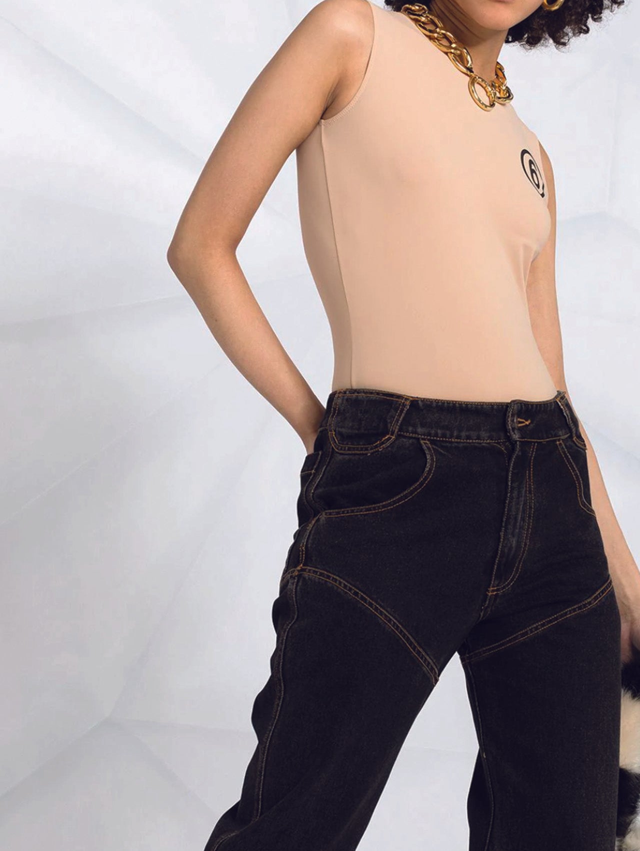 MM6 Beige Sleeveless 6 Body Suit