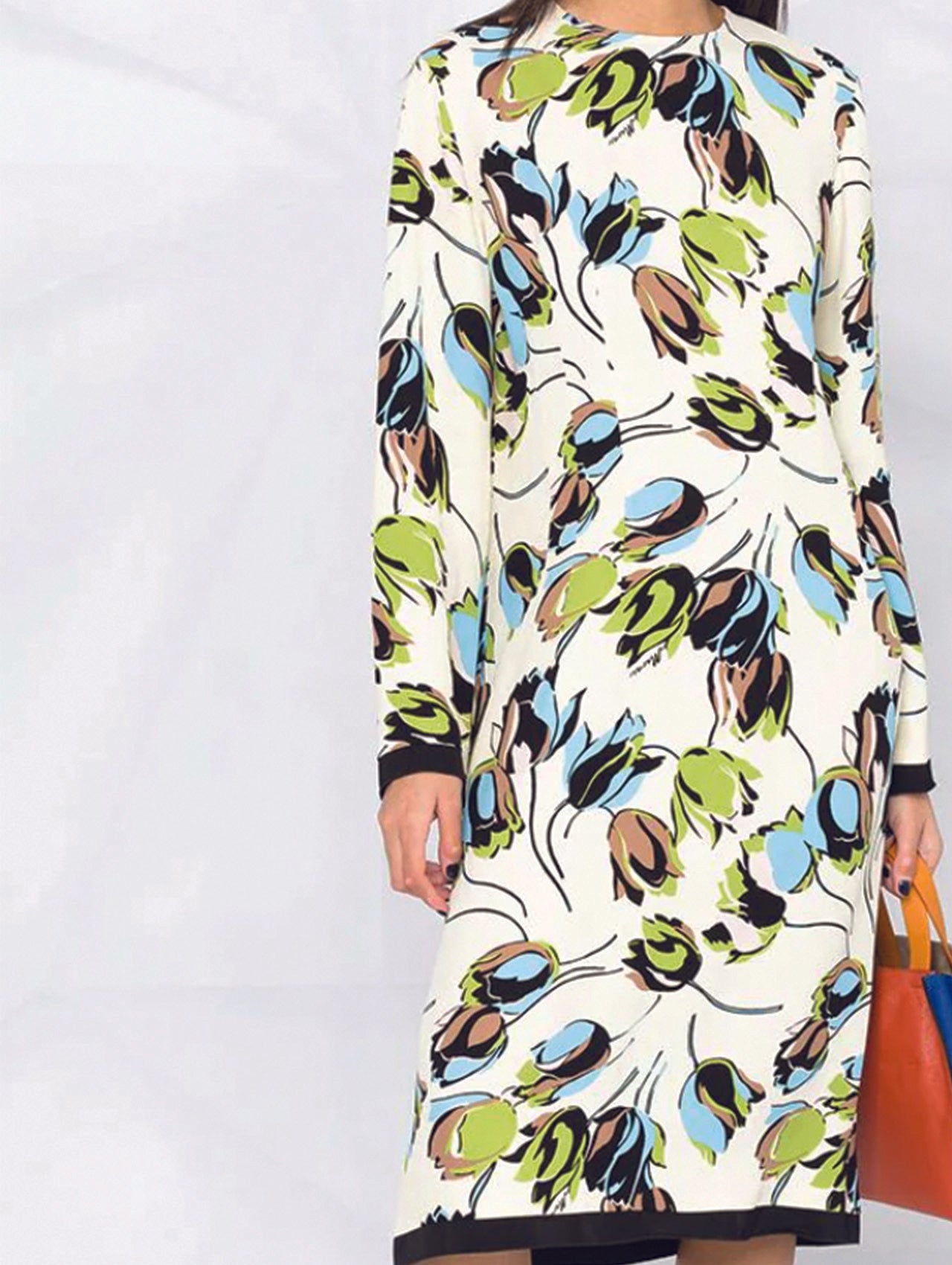 Marni Beige & Blue Floral Print Shift Dress