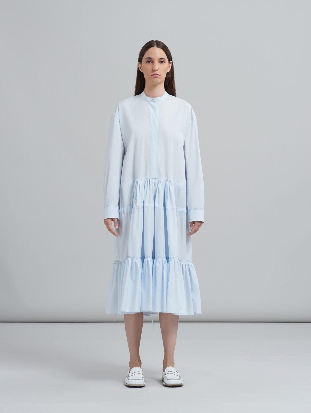 Marni Blue Ruched Chemisier Dress