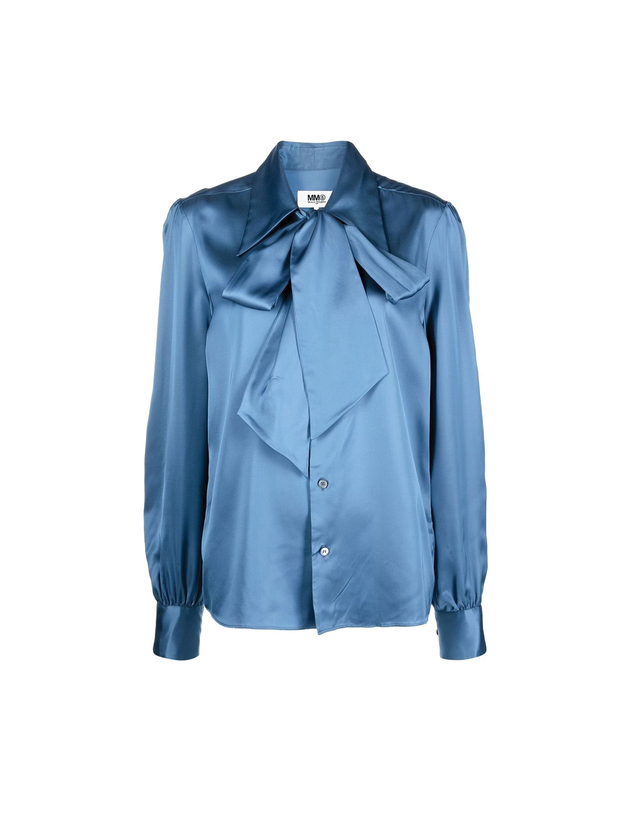 MM6 Blue Satin Bow Blouse