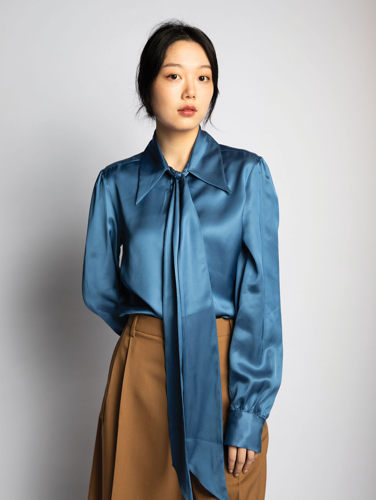 MM6 Blue Satin Bow Blouse