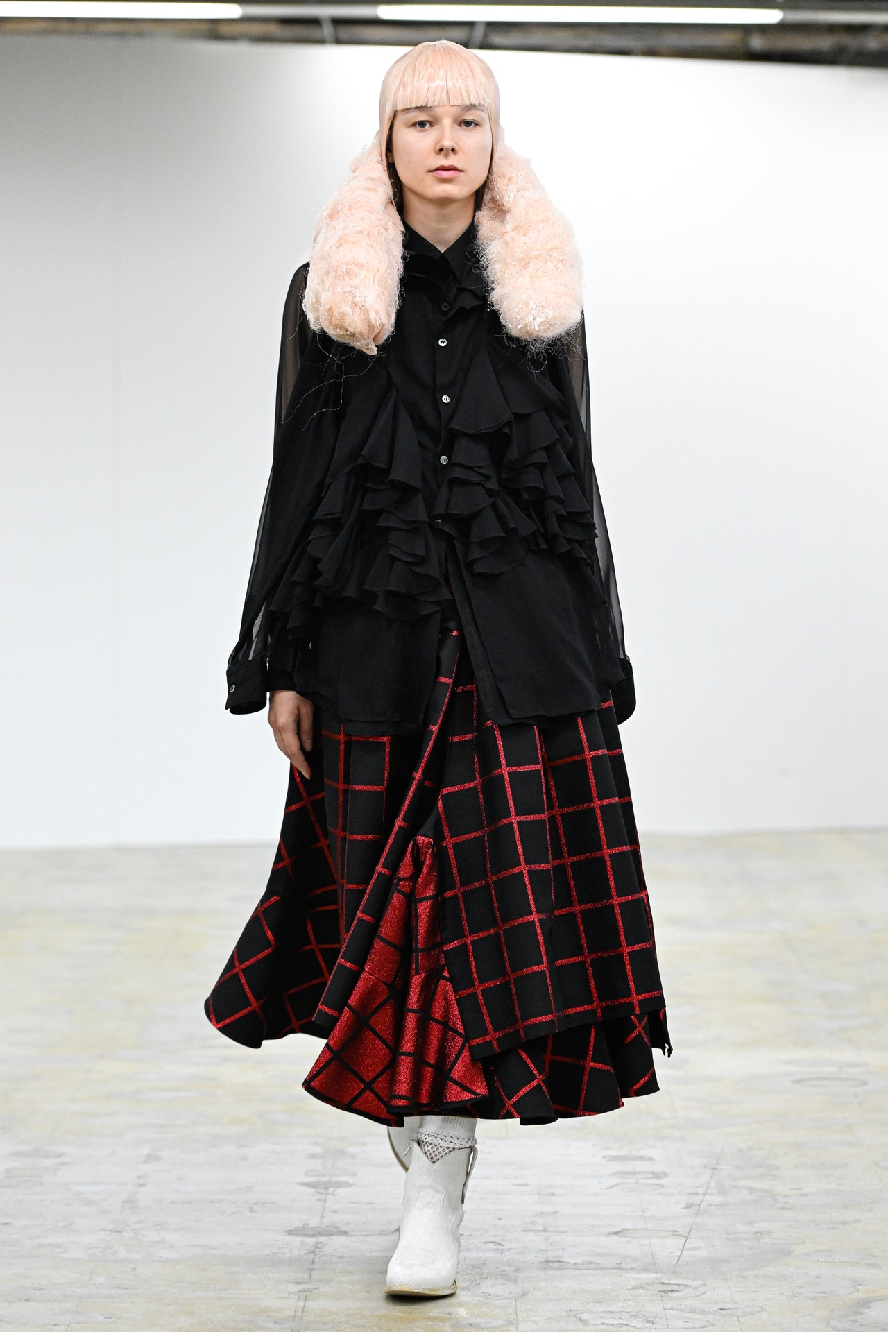Comme Des Garçons Black and Red Runway Check Skirt