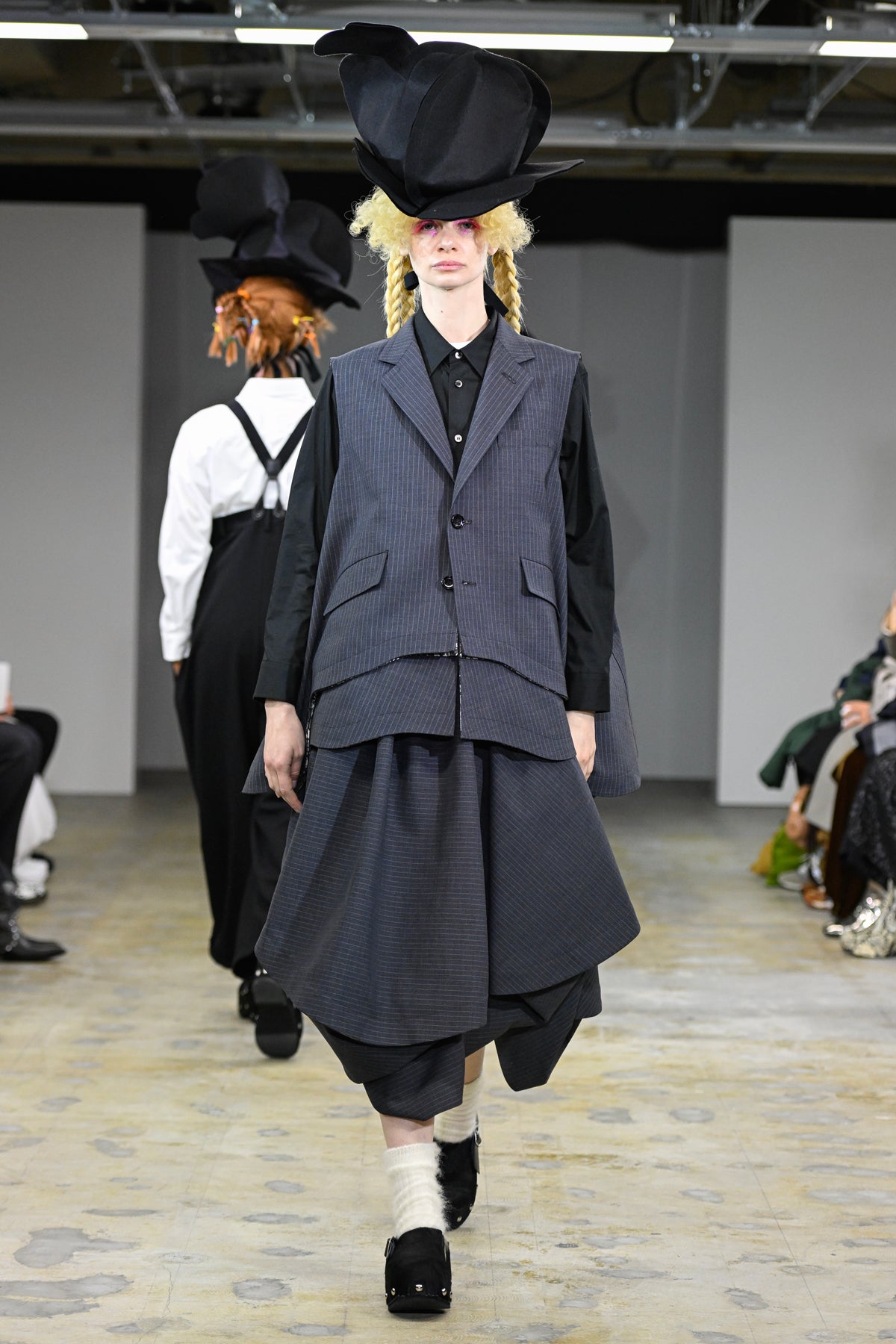 CDG TAO Navy Pinstripe Draped Skirt