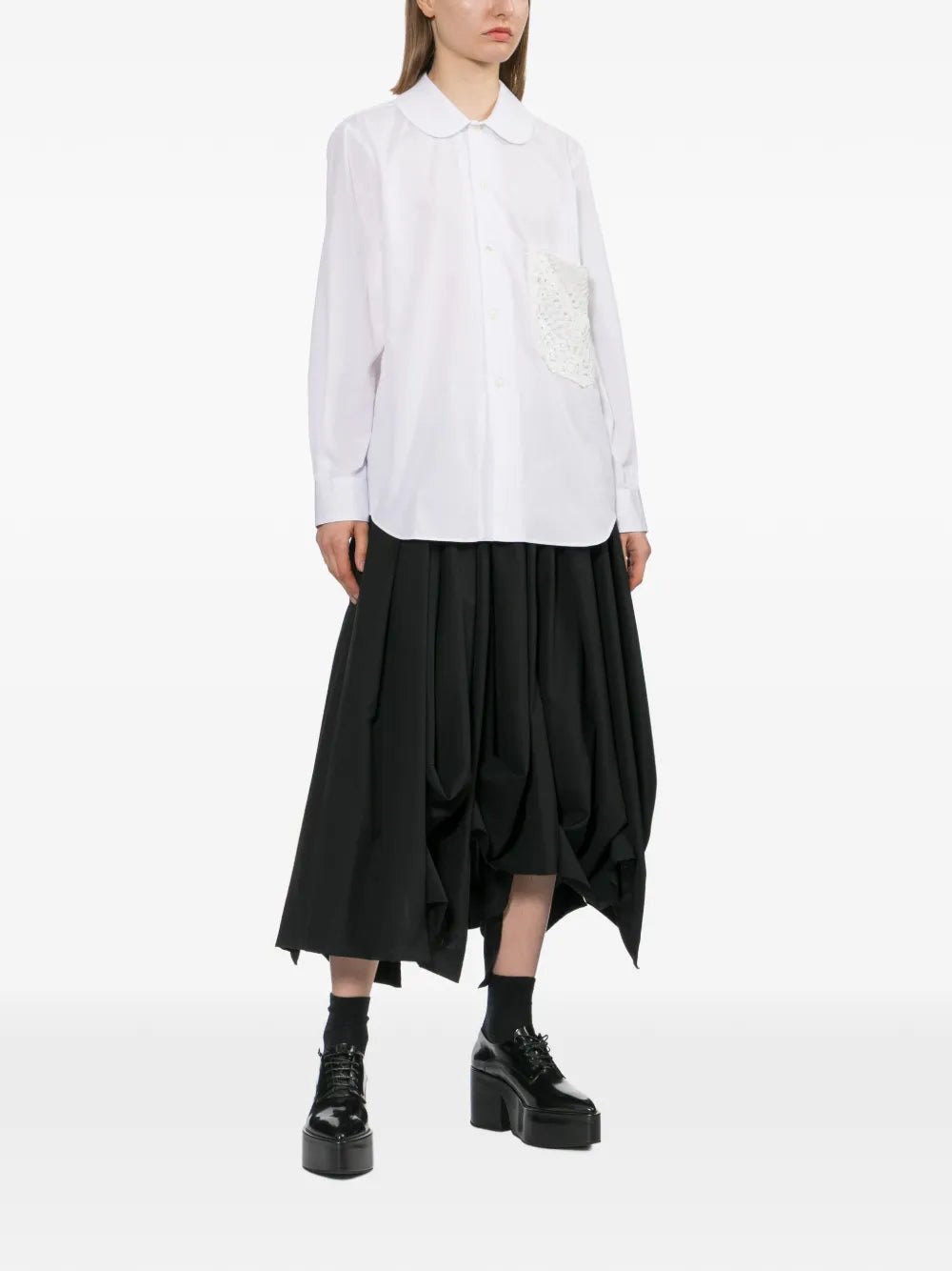 Comme Des Garçons White Lace Pocket Shirt