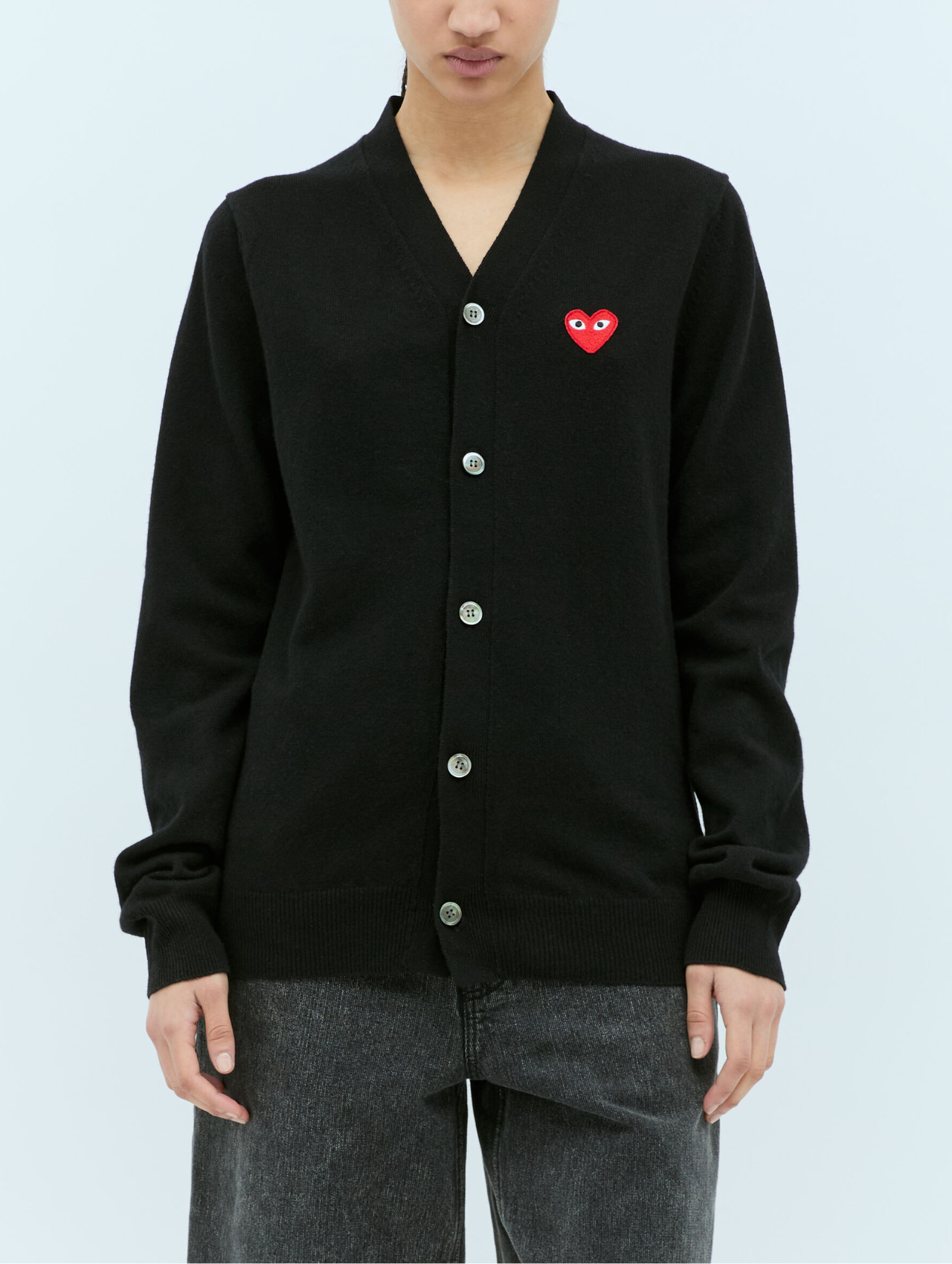 CDG Play Black V-Neck Cardigan