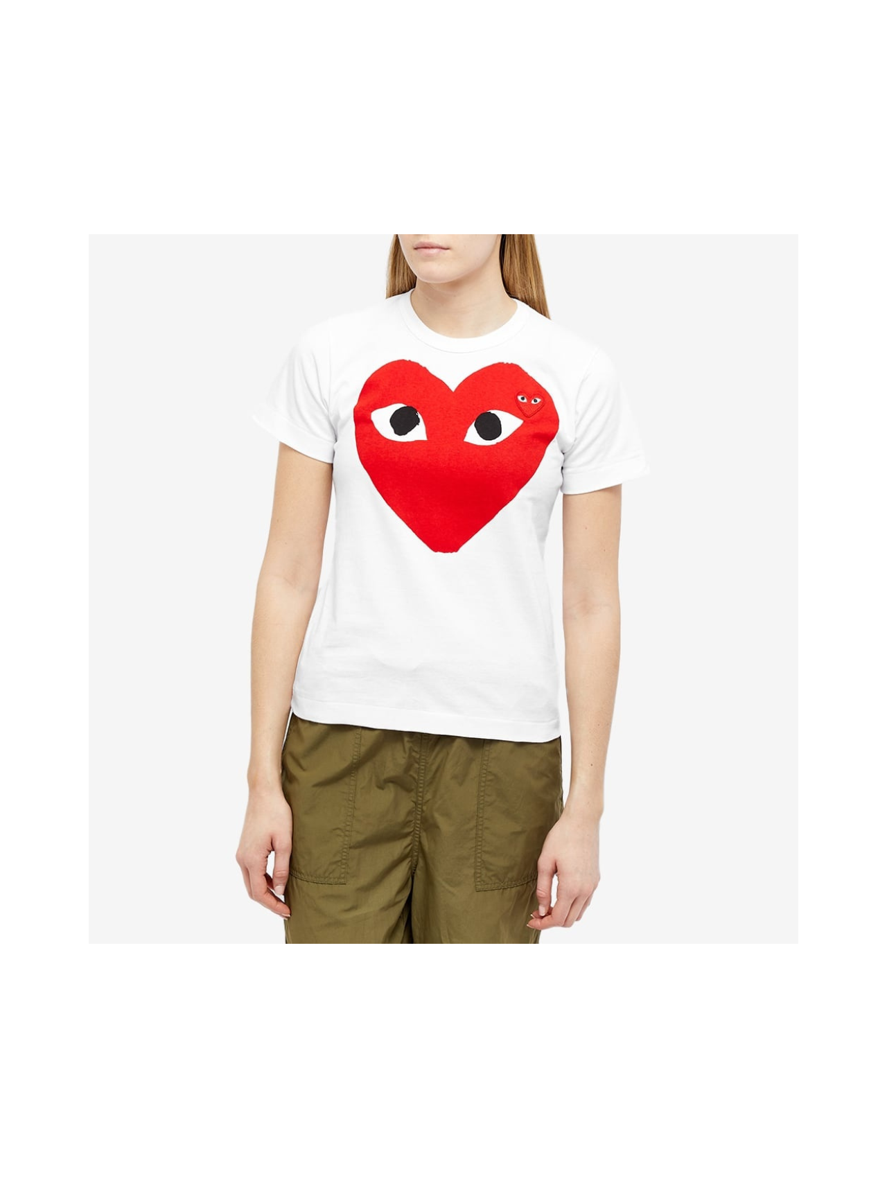 CDG PLAY White Large Red Heart T-Shirt