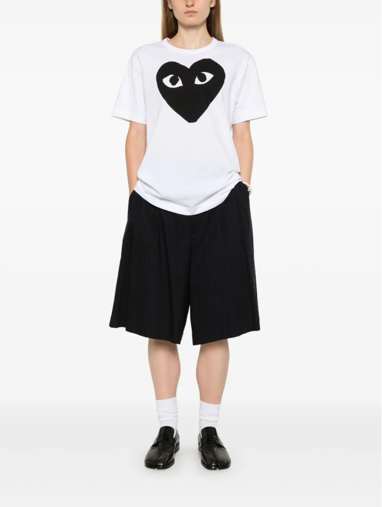 CDG PLAY White & Black Heart Printed Tshirt
