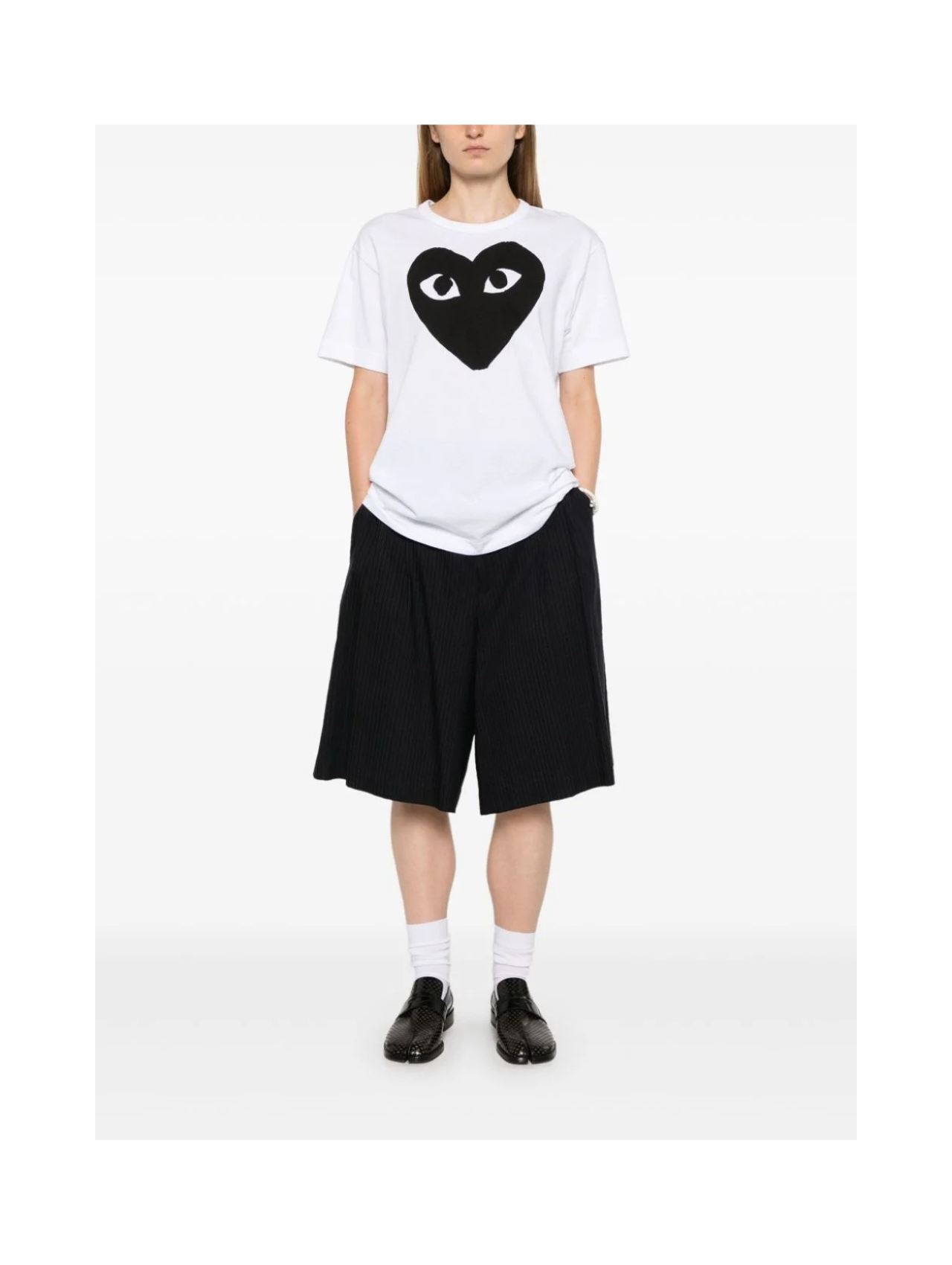 CDG PLAY White & Black Heart Printed Tshirt