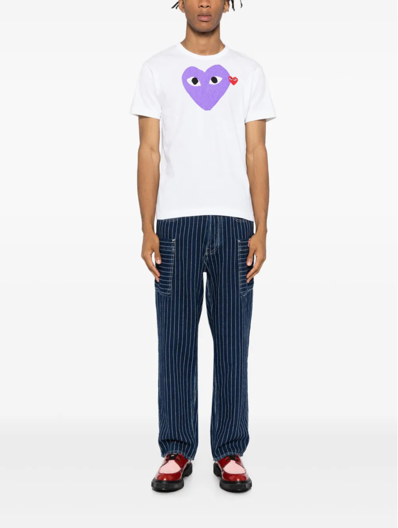 CDG PLAY Purple Double Heart T-Shirt