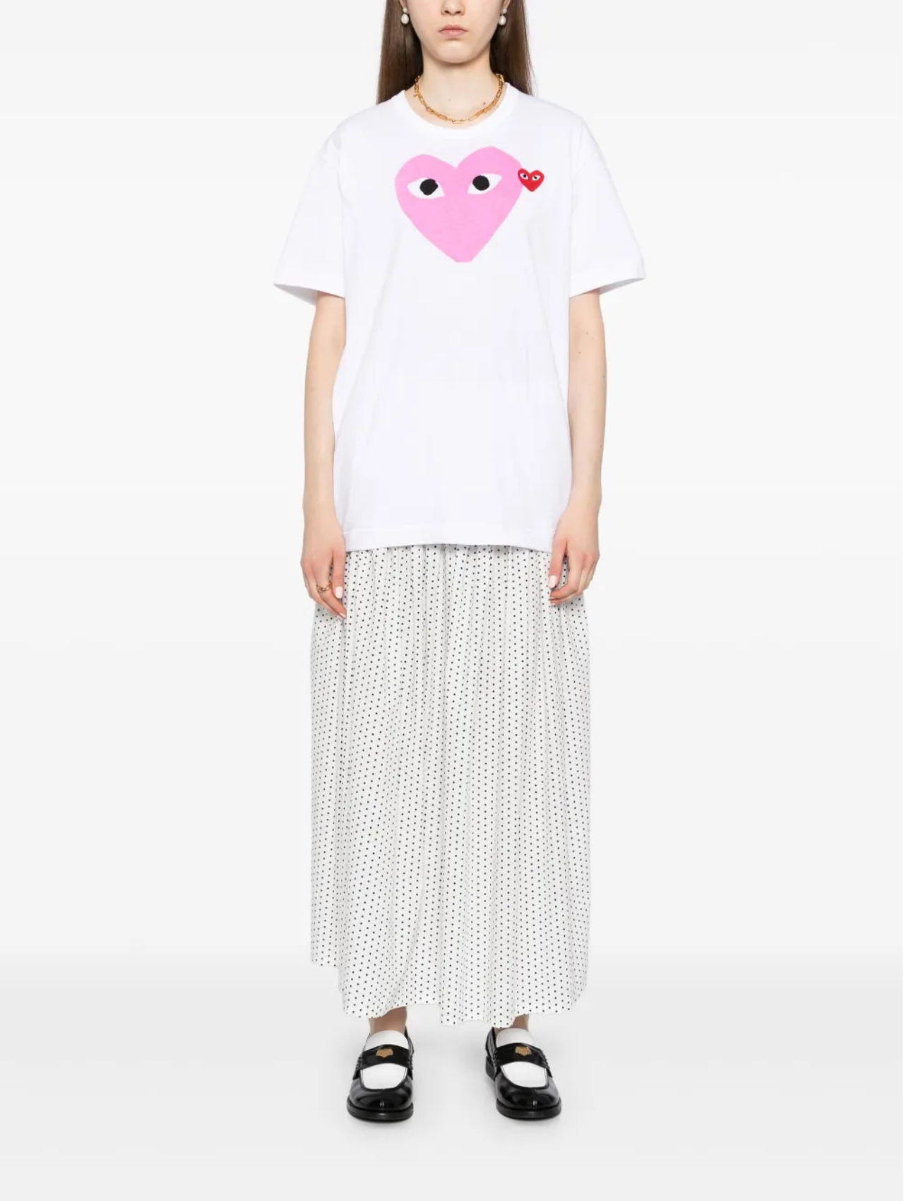 CDG PLAY Pink Double Heart T-Shirt