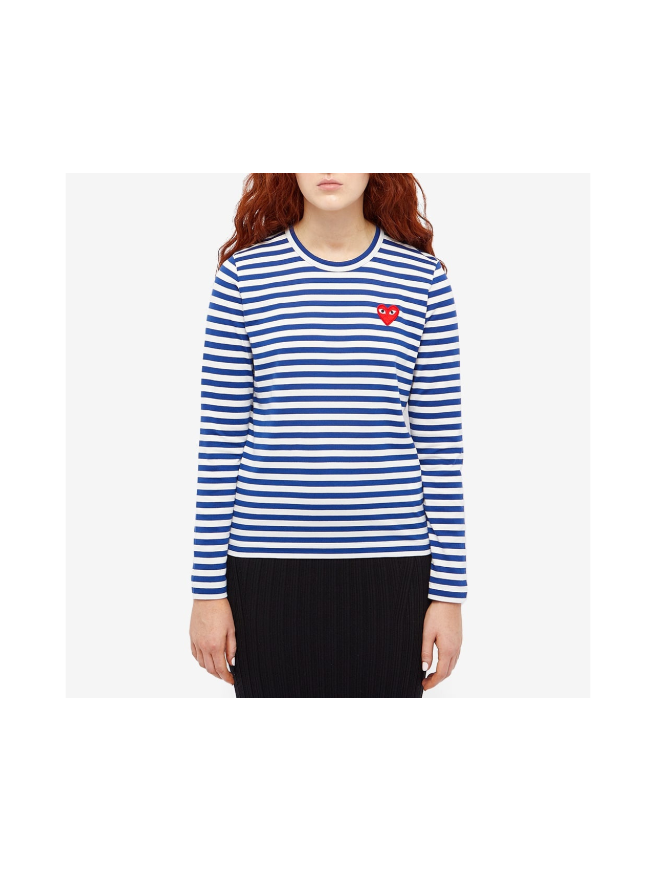 CDG PLAY Blue Stripe Logo Patch Longsleeve Shirt