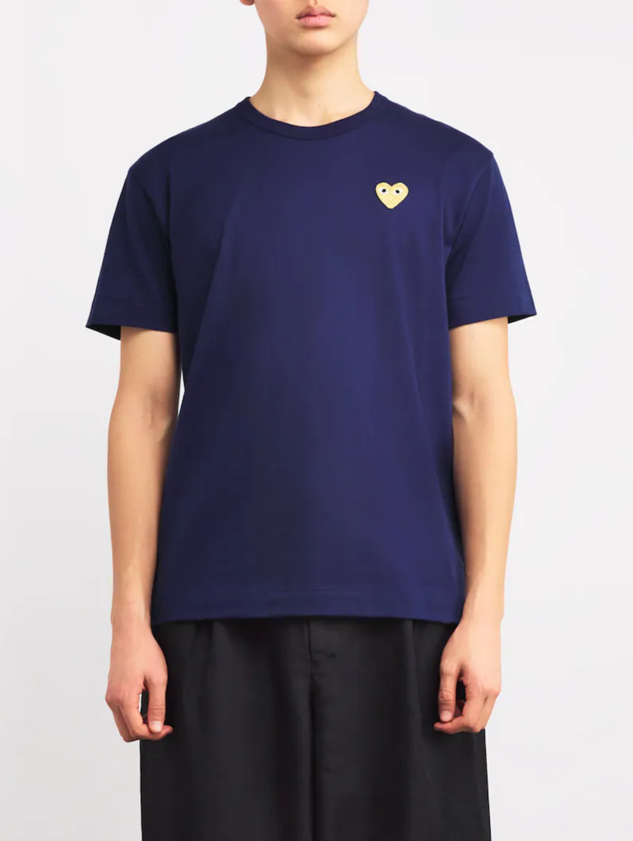 CDG PLAY Navy Gold Logo Patch Tshirt