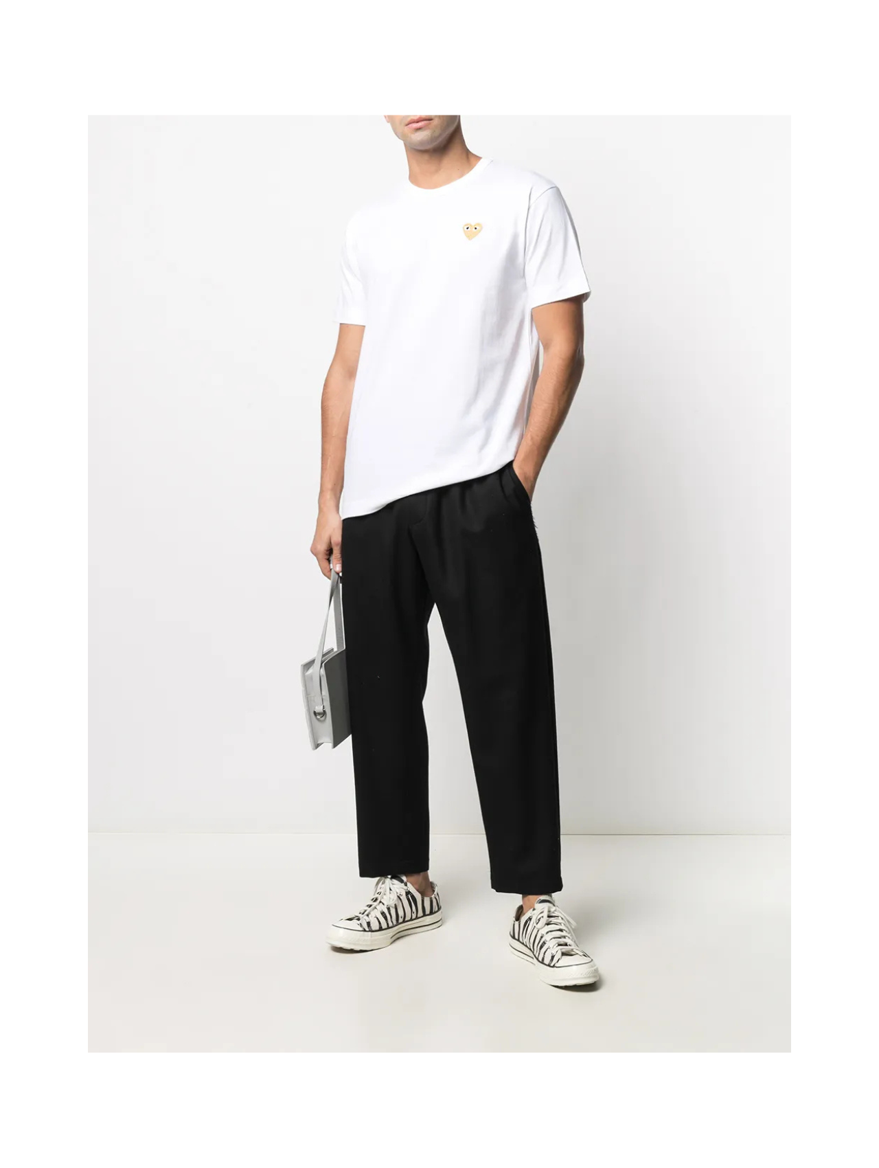 CDG PLAY White Gold Logo Patch Tshirt