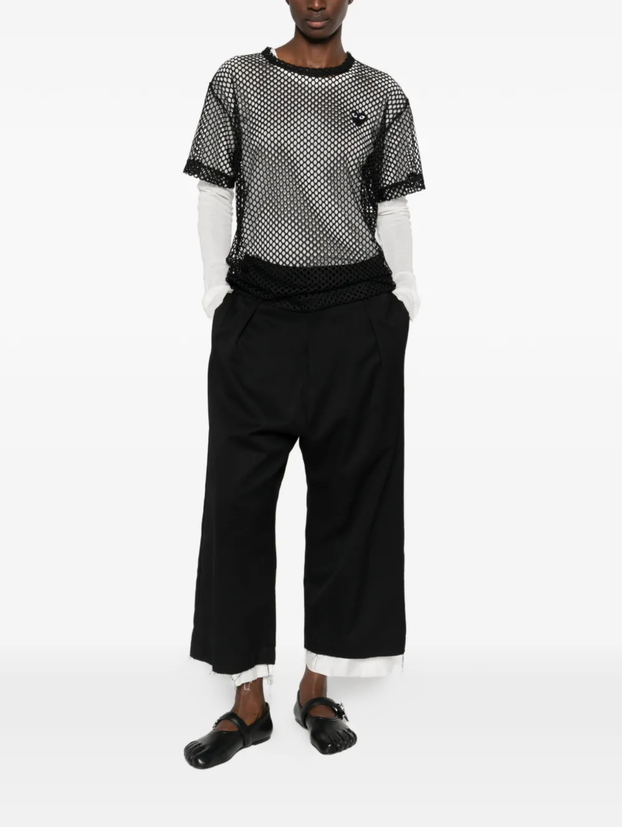 CDG PLAY Black Mesh Logo Patch Tshirt