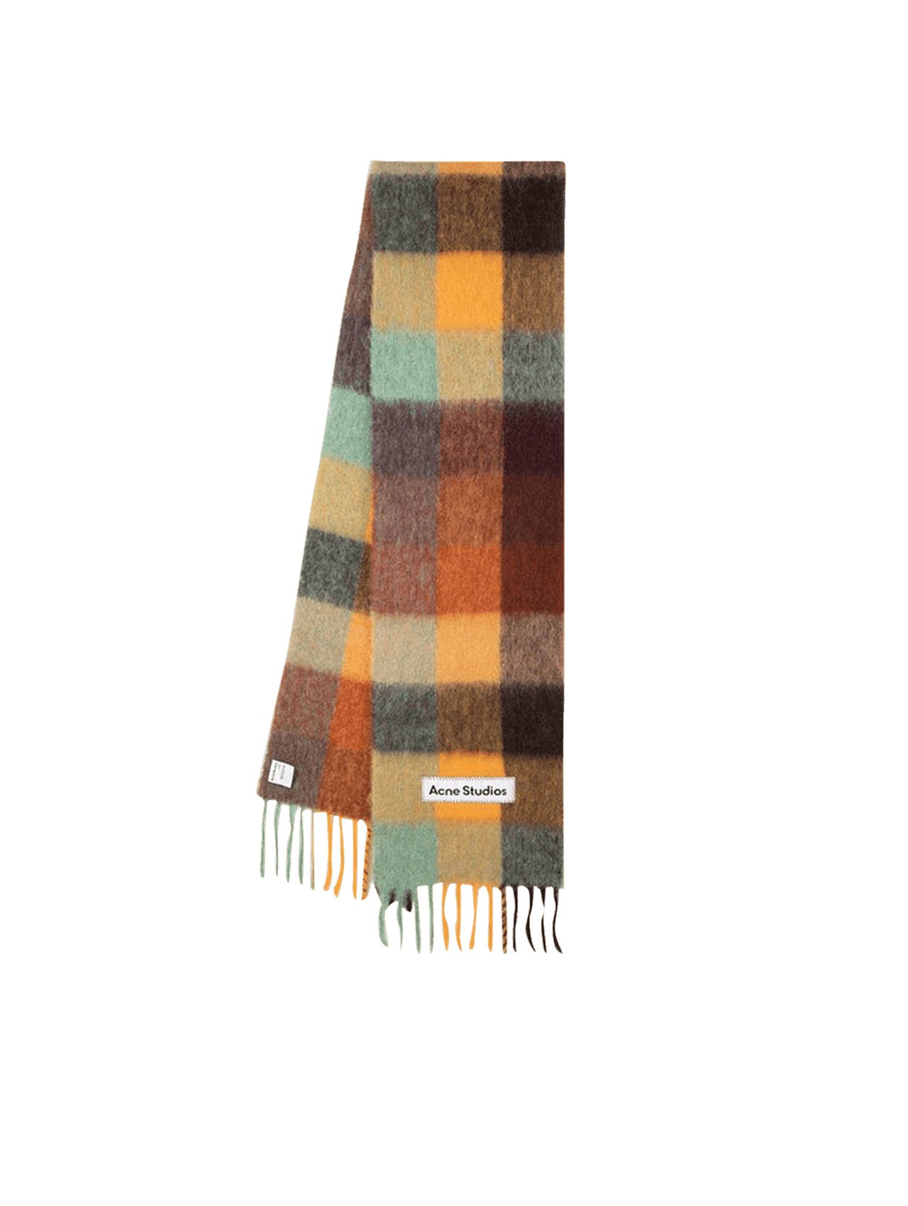 Acne Chestnut Brown & Yellow Mohair Checked Scarf