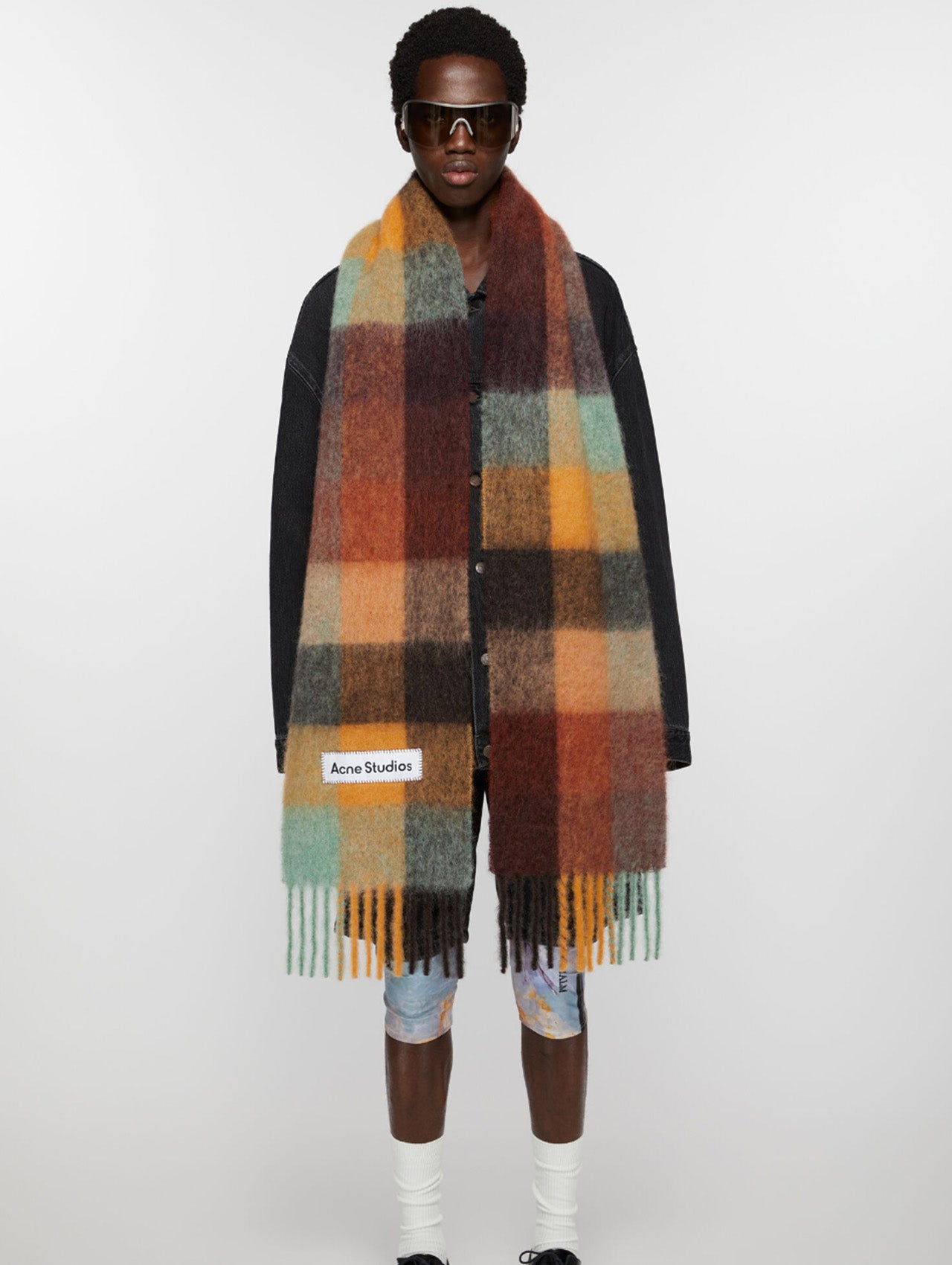 Acne Chestnut Brown & Yellow Mohair Checked Scarf