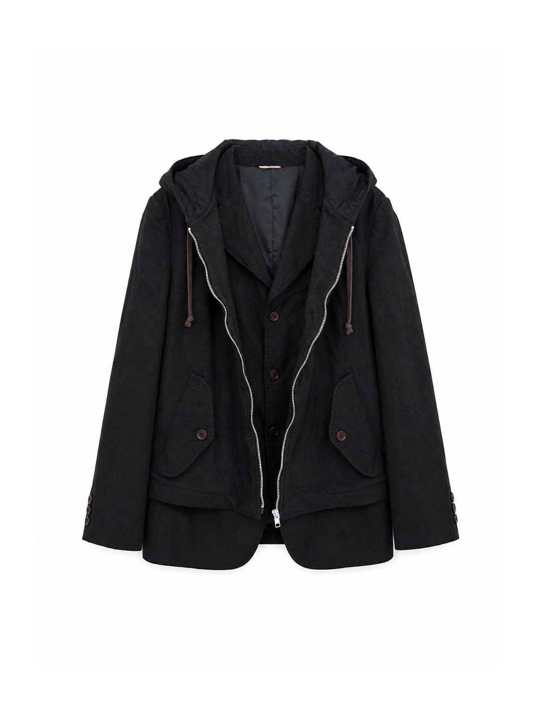 CDG Homme Deux Black Layered Hooded Blazer