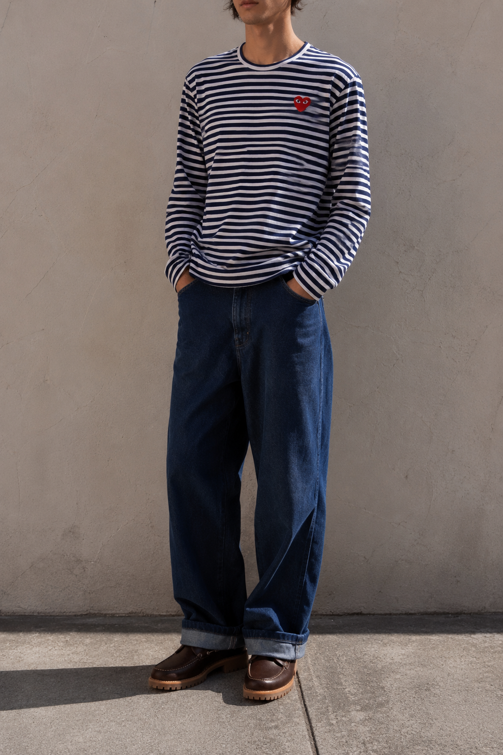 CDG PLAY Navy Stripe Long Sleeve Shirt