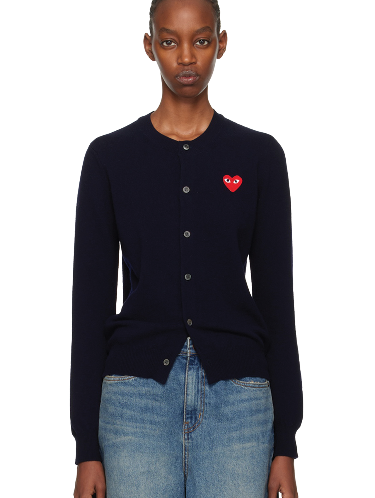 CDG PLAY Navy Round Neck Cardigan